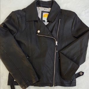 C&C california girl's faux leather moto jacket size 12 Dark